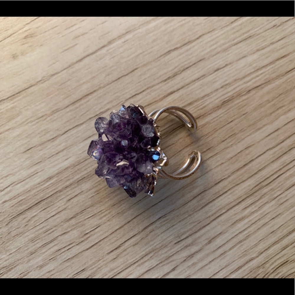 Amethyst - Quartz Sterling Adjustable Natural Ring - Picture 6 of 7